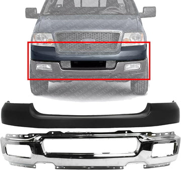 Front Bumper Face Bar Chrome Steel + Upper Cover Primed Direct Replacement Compatible With 2004-2006 Ford F-150 FO1000561 FO1002390 4L3Z17D957DA 4L3Z17757BA