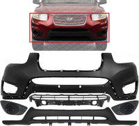 Front Bumper Cover Primed Plastic + Lower Valance + Grille Textured + Fog Light Cover Left Driver & Right Passenger Side Direct Replacement Compatible With 2010-2012 Hyundai Santa Fe