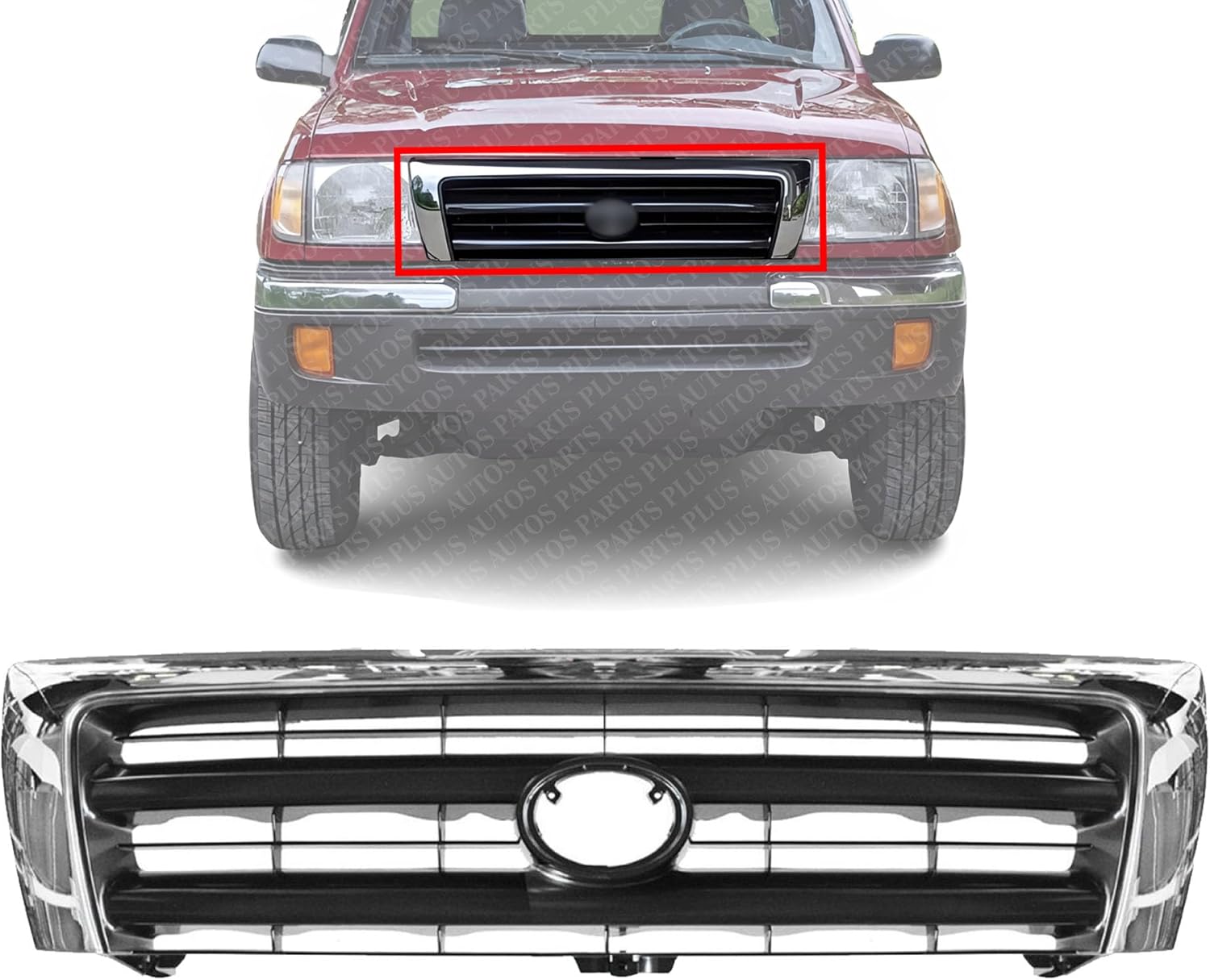 Front Grille Chrome Shell/Painted Dark Argent Insert Direct Replacement Compatible With 1998-2000 Toyota Tacoma TO1200213 5310004100