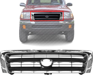 Front Grille Chrome Shell/Painted Dark Argent Insert Direct Replacement Compatible With 1998-2000 Toyota Tacoma TO1200213 5310004100