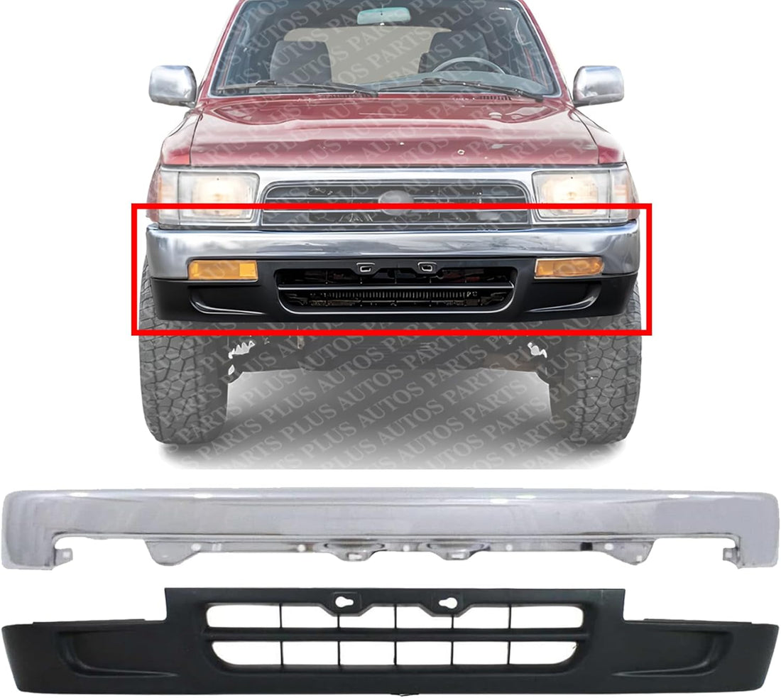 Front Bumper Face Bar Chrome Steel + Lower Valance Primed Direct Replacement Compatible With 1992-1995 Toyota 4Runner SR5 TO1002131 TO1095170 5210135170 5390135050