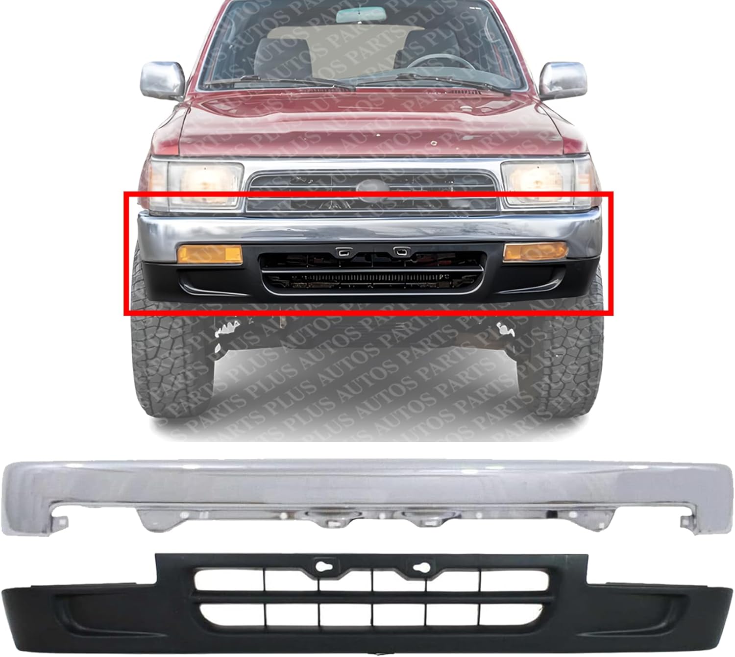 Front Bumper Face Bar Chrome Steel + Lower Valance Primed Direct Replacement Compatible With 1992-1995 Toyota 4Runner SR5 TO1002131 TO1095170 5210135170 5390135050