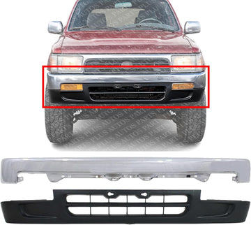 Front Bumper Face Bar Chrome Steel + Lower Valance Primed Direct Replacement Compatible With 1992-1995 Toyota 4Runner SR5 TO1002131 TO1095170 5210135170 5390135050
