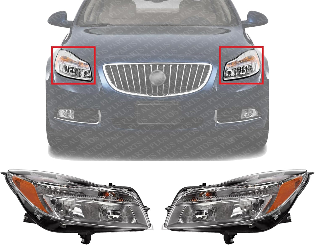 Set Of 2 Front Headlight Assembly Halogen Right Passenger & Left Driver Side Direct Replacement Compatible With 2011-2013 Buick Regal GM2502353 GM2503353 22794766 22794767