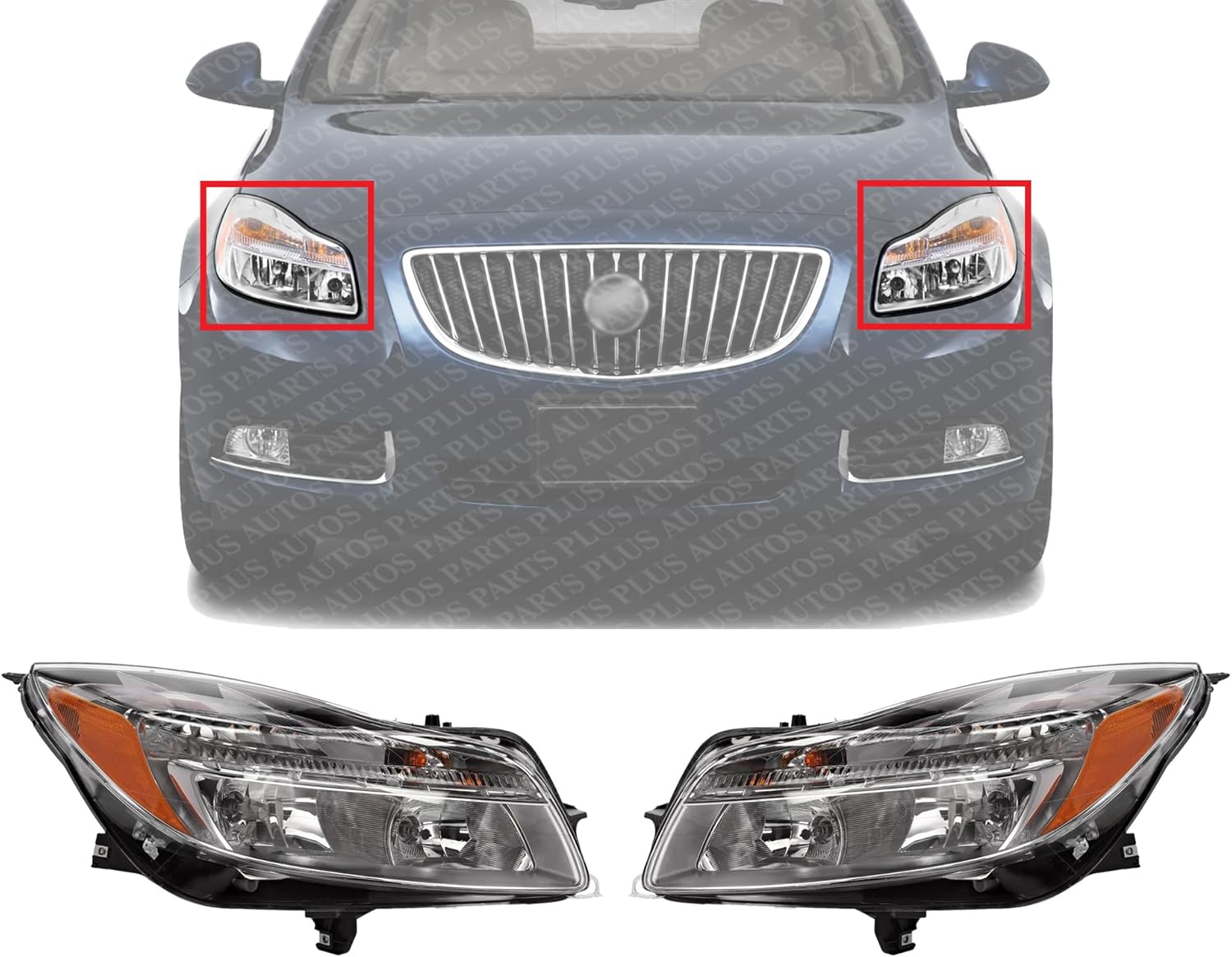 Set Of 2 Front Headlight Assembly Halogen Right Passenger & Left Driver Side Direct Replacement Compatible With 2011-2013 Buick Regal GM2502353 GM2503353 22794766 22794767