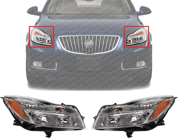 Set Of 2 Front Headlight Assembly Halogen Right Passenger & Left Driver Side Direct Replacement Compatible With 2011-2013 Buick Regal GM2502353 GM2503353 22794766 22794767