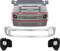AUTOS PARTS PLUS Front Bumper Chrome Steel + Fog Lights Assembly Left Driver & Right Passenger Side Direct Replacement Compatible With 2011-2016 Ford F-Series Super Duty FO1002416 FO2593230 FO2592230