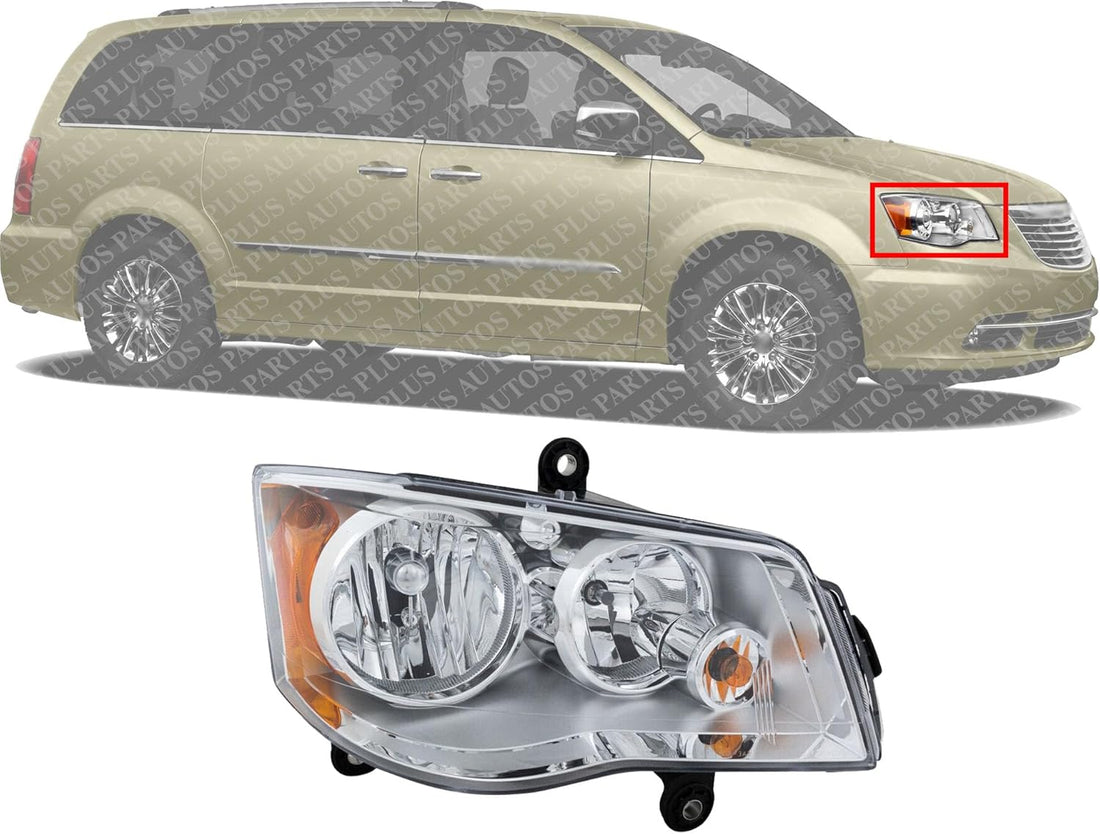 Front Head Light Assembly Chrome Interior Right Passenger Side Direct Replacement Compatible With 2011-2020 Grand Caravan / 2008-2016 Chrysler Town & Country CH2503192 5113336AI