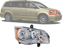 Front Head Light Assembly Chrome Interior Right Passenger Side Direct Replacement Compatible With 2011-2020 Grand Caravan / 2008-2016 Chrysler Town & Country CH2503192 5113336AI