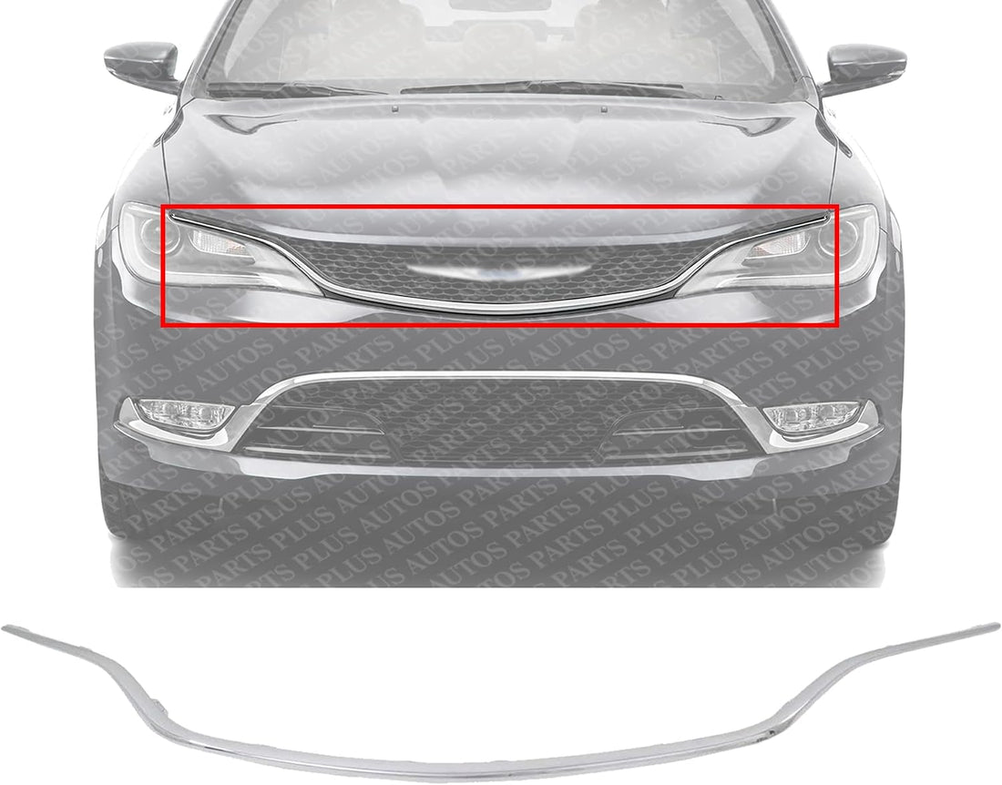 Front Grille Molding Chrome Plastic Direct Replacement Compatible With 2015-2017 Chrysler 200 CH1210119 68202984AB