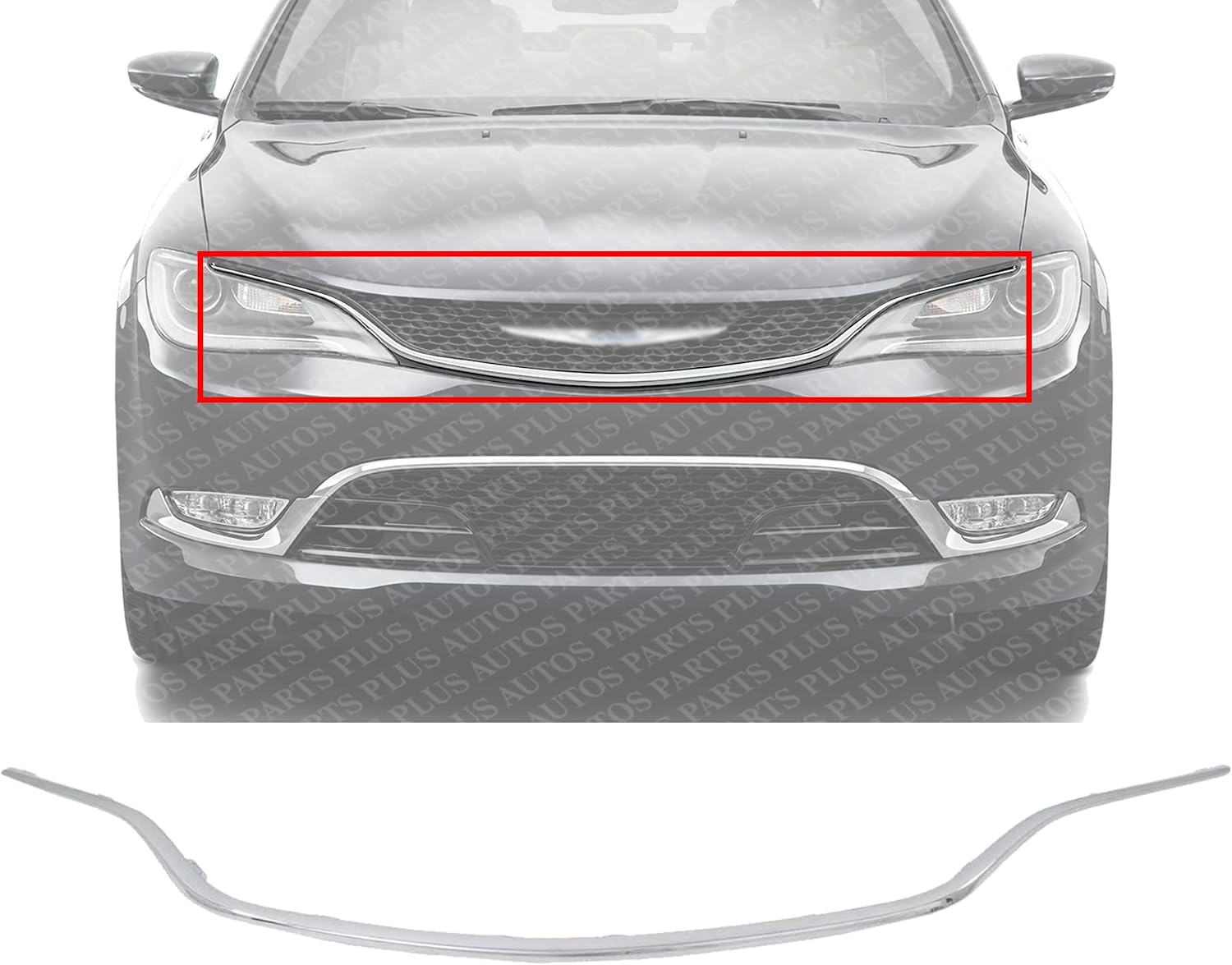 Front Grille Molding Chrome Plastic Direct Replacement Compatible With 2015-2017 Chrysler 200 CH1210119 68202984AB