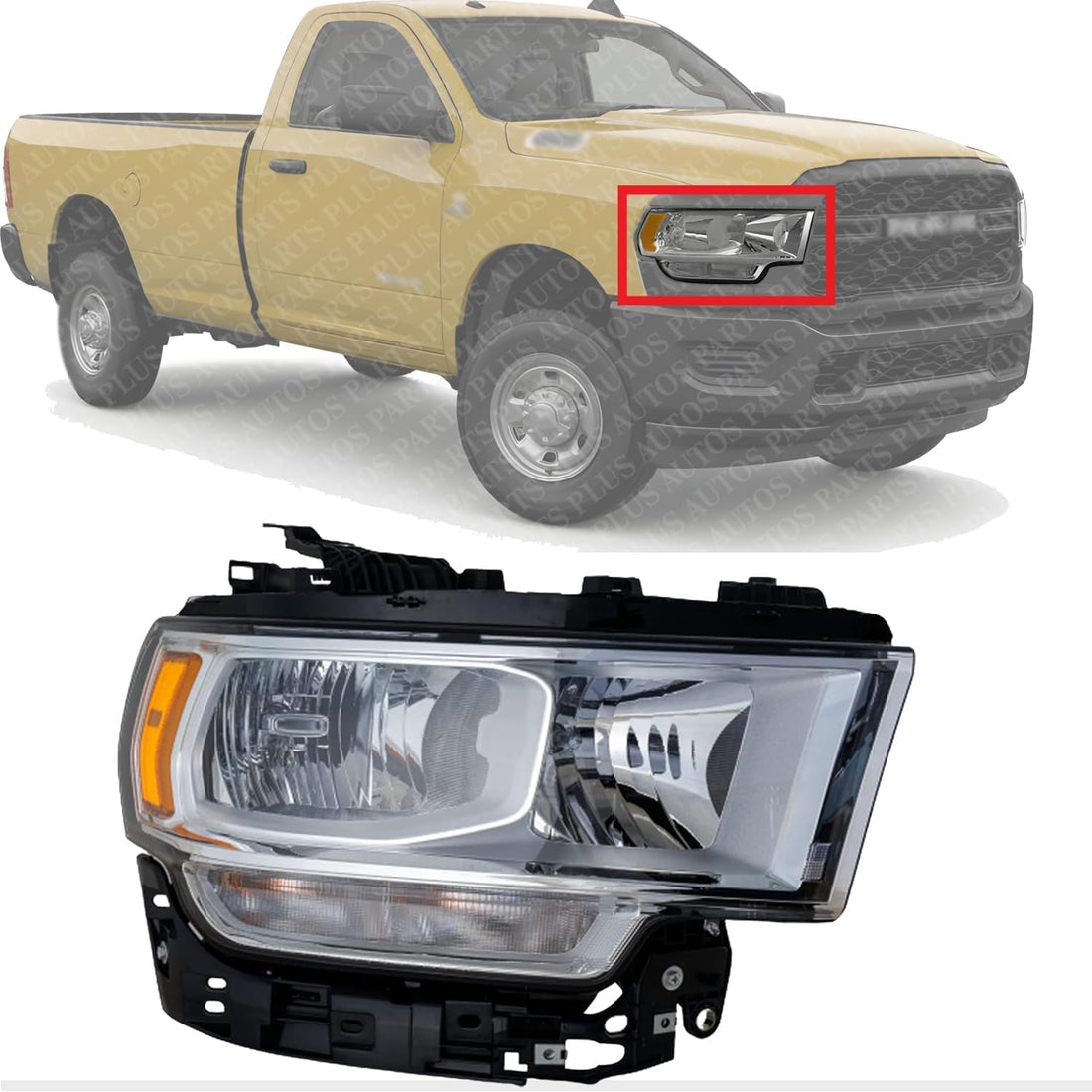 Front Head Light Assembly Right Passenger Side Direct Replacement Compatible With 2019-2024 Ram 2500 3500 CH2503334 68360176AE 68360176AD