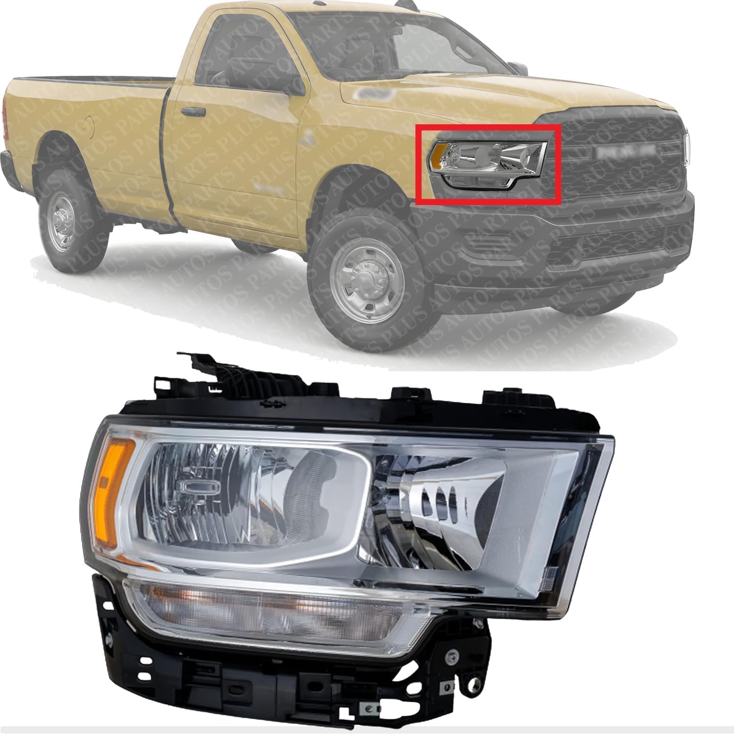 Front Head Light Assembly Right Passenger Side Direct Replacement Compatible With 2019-2024 Ram 2500 3500 CH2503334 68360176AE 68360176AD