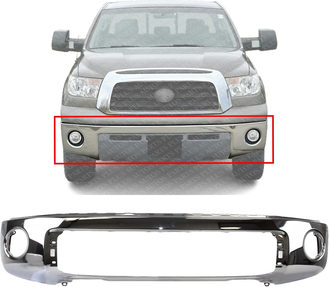 Front Bumper Steel Chrome With Park Assist Sensor Holes Direct Replacement Compatible With 2007-2013 Toyota Tundra TO1002181 521110C901