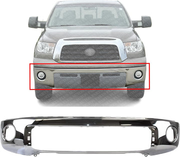 Front Bumper Steel Chrome With Park Assist Sensor Holes Direct Replacement Compatible With 2007-2013 Toyota Tundra TO1002181 521110C901