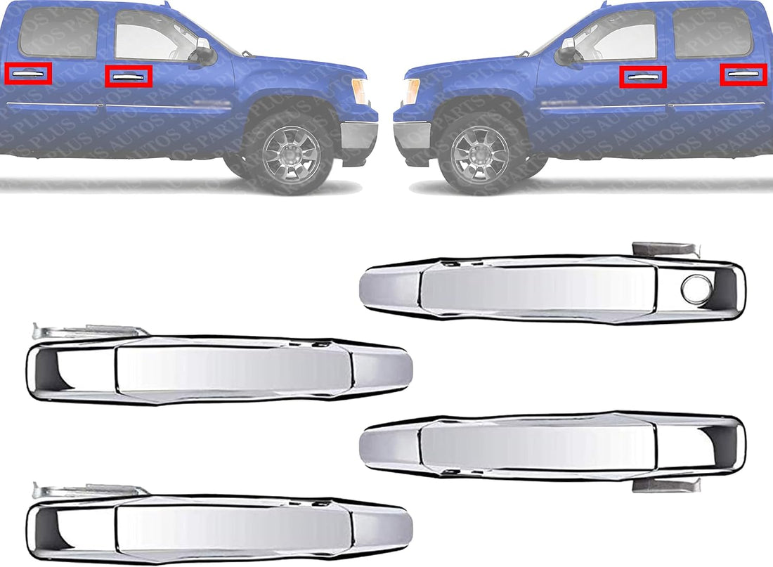 Set of 4 Front and Rear Exterior Door Handle Chrome Left Driver & Right Passenger Side Direct Replacement Compatible with 2007-2013 Chevrolet Silverado/GMC Sierra GM1311163