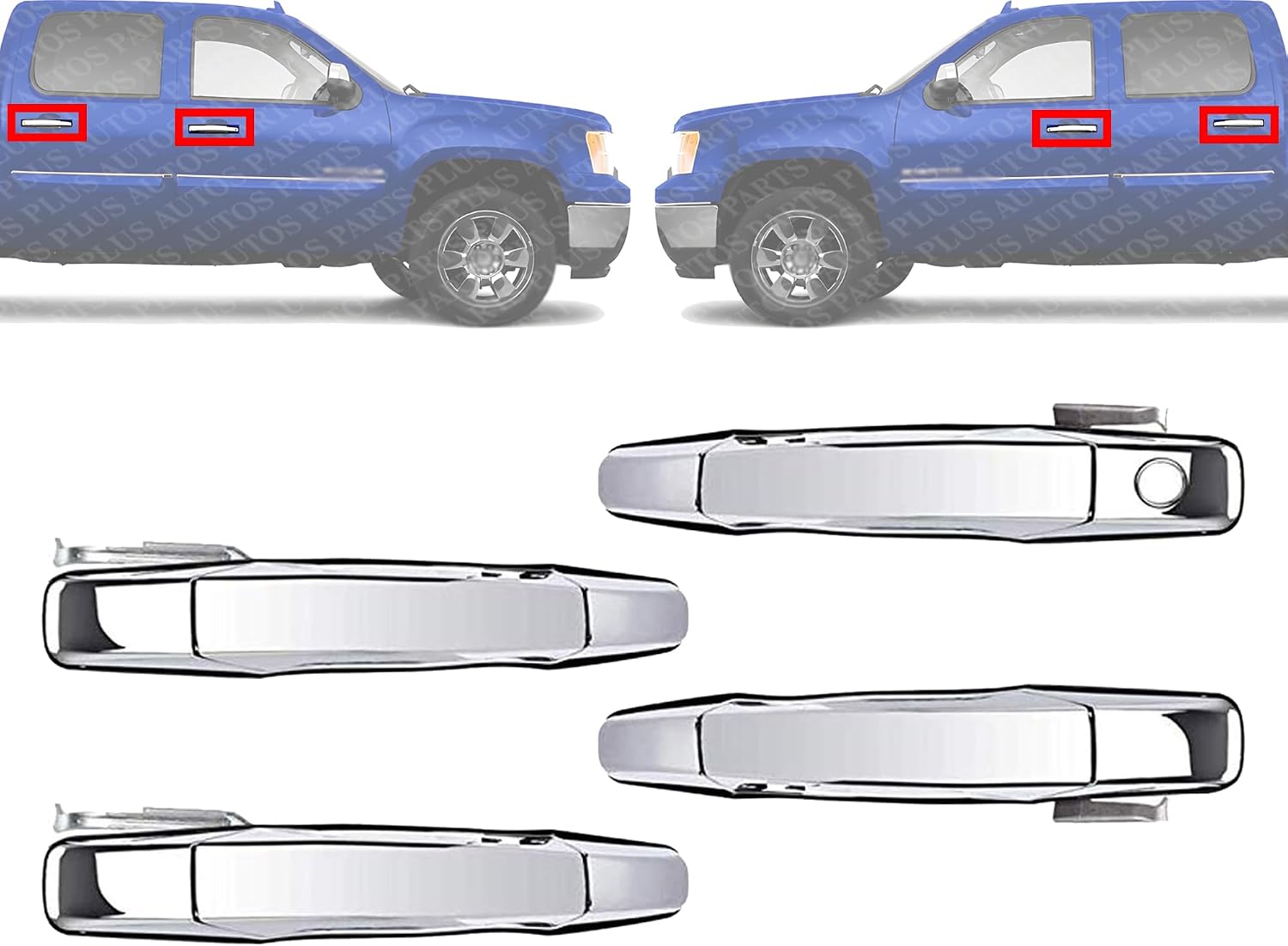 Set of 4 Front and Rear Exterior Door Handle Chrome Left Driver & Right Passenger Side Direct Replacement Compatible with 2007-2013 Chevrolet Silverado/GMC Sierra GM1311163