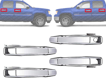 Set of 4 Front and Rear Exterior Door Handle Chrome Left Driver & Right Passenger Side Direct Replacement Compatible with 2007-2013 Chevrolet Silverado/GMC Sierra GM1311163