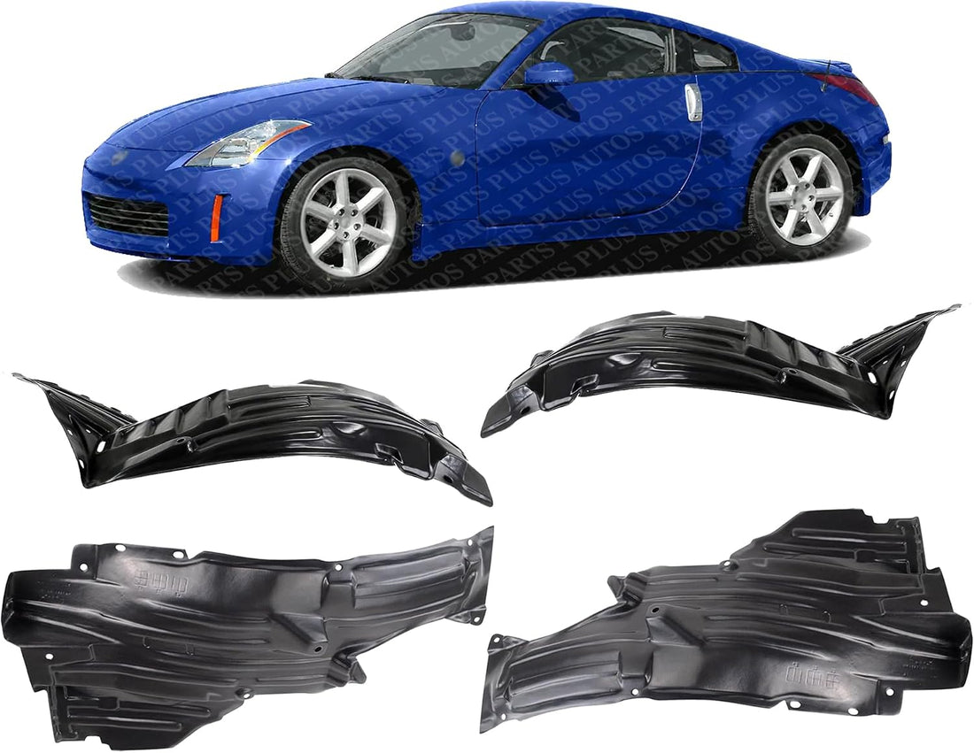 Front & Rear Section Fender Liners Plastic Left Driver & Right Passenger Side Direct Replacement Compatible With 2003-2005 Nissan 350Z NI1251130 NI1250130 NI1251131 NI1250138