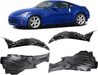 Front & Rear Section Fender Liners Plastic Left Driver & Right Passenger Side Direct Replacement Compatible With 2003-2005 Nissan 350Z NI1251130 NI1250130 NI1251131 NI1250138
