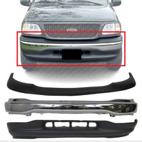 Front Bumper Chrome Steel + Upper Cover Primed + Lower Valance Textured Direct Replacement Compatible With 1999-2002 Ford F-150 FO1002356 FO1057282 FO1095194 XL3Z17757AA