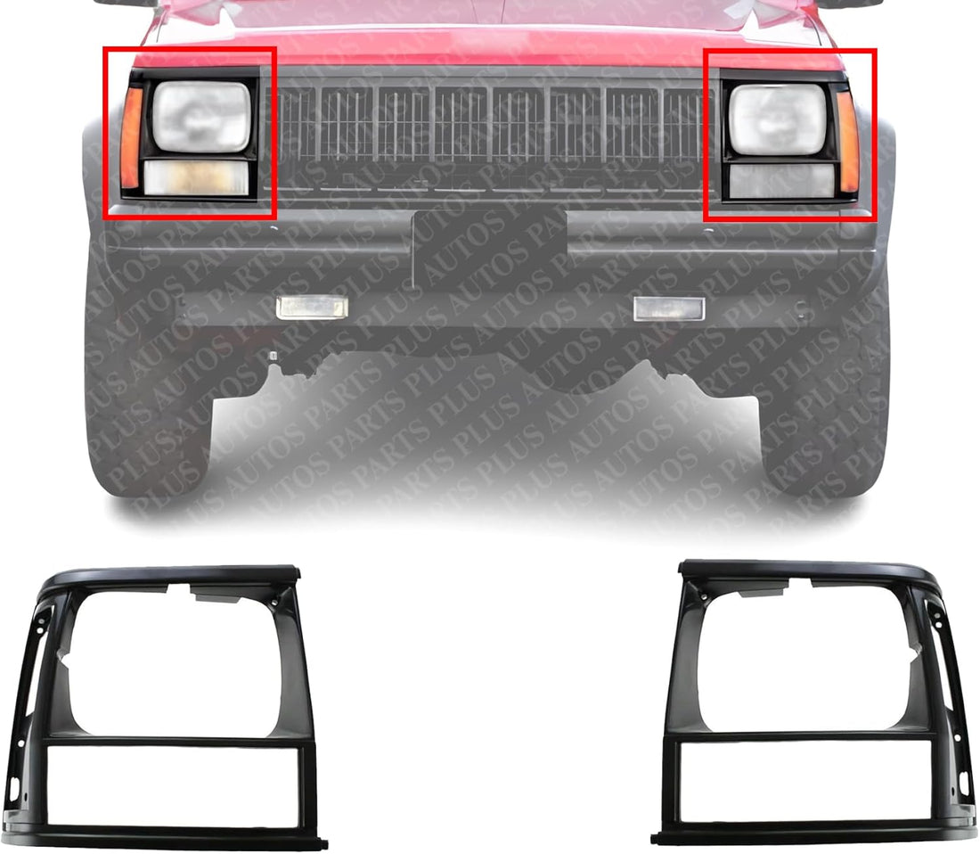 Front Head Light Door Bezels Primed Plastic Right Passenger & Left Driver Side Direct Replacement Compatible With Jeep Cherokee 1991-1996 / Comanche 1991-1992 CH2513124 CH2512124