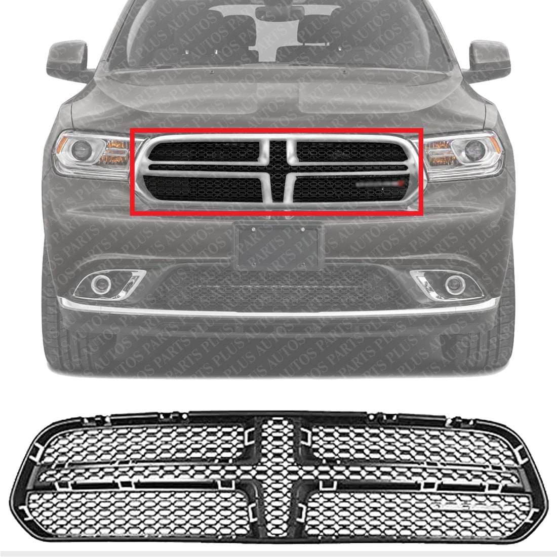 Front Grille Insert Textured With Chrome Trim Direct Replacement Compatible With 2014-2020 Dodge Durango CH1202104 5113713AB