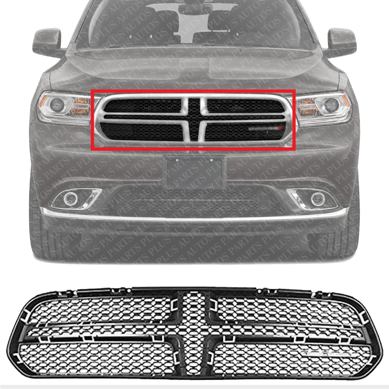 Front Grille Insert Textured With Chrome Trim Direct Replacement Compatible With 2014-2020 Dodge Durango CH1202104 5113713AB