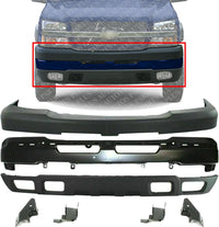 Front Bumper Primed Steel + Upper Cover + Lower Valance Textured + Bracket Set Left & Right Side Direct Replacement Compatible With 2003-2006 Chevrolet Silverado 2500HD 3500