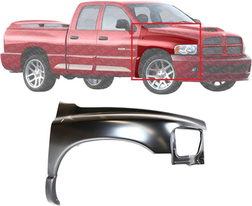 Front Fender Primed Steel Right Passenger Side Direct Replacement Compatible With 2002-2005 Dodge Ram 1500/2003-2005 2500 3500 CH1241232 55276208AD 55276970AA