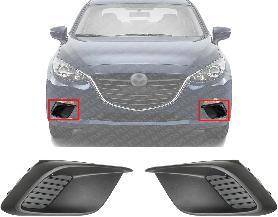 Set Of 2 Front Fog Light Cover Textured Plastic Left Driver & Right Passenger Side Direct Replacement Compatible With 2014-2016 Mazda 3 / Sport MA1039122 MA1038122