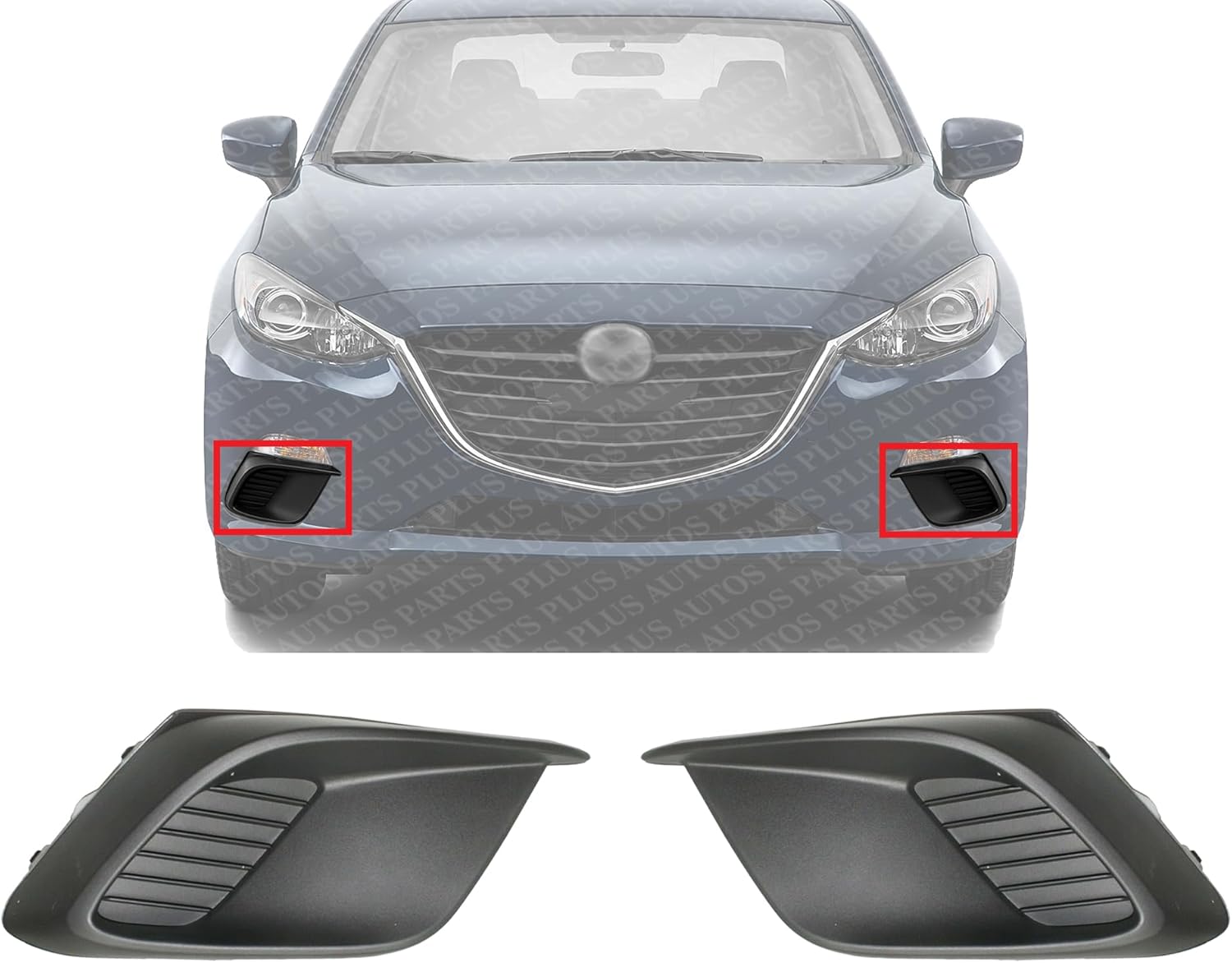 Set Of 2 Front Fog Light Cover Textured Plastic Left Driver & Right Passenger Side Direct Replacement Compatible With 2014-2016 Mazda 3 / Sport MA1039122 MA1038122