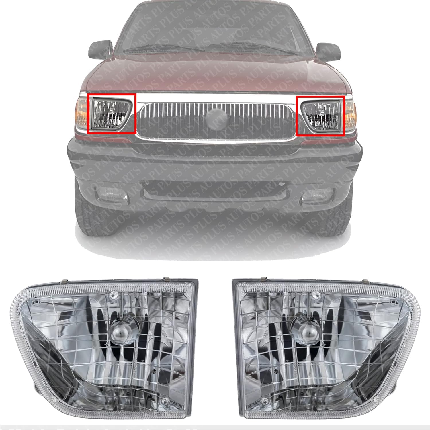 Set Of 2 Front Headlight Assembly Right Passenger & Left Driver Side Direct Replacement Compatible With 1998-2001 Mercury Mountaineer FO2502189 FO2503189 F87Z13008BF F87Z13008AF