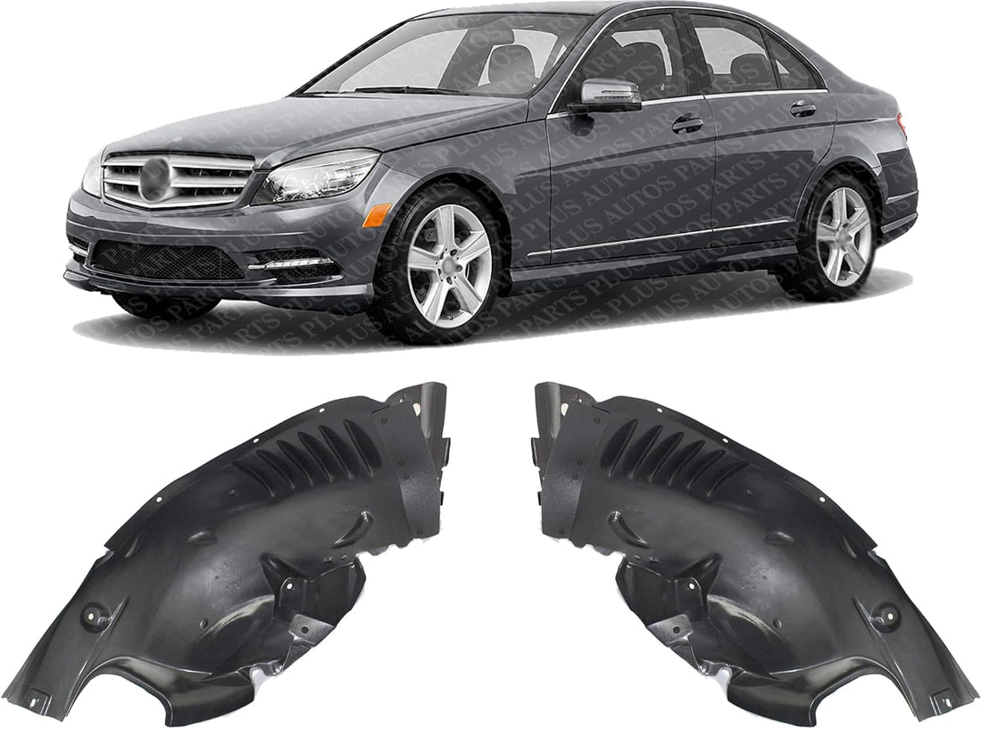 Set Of 2 Front Fender Liner Plastic Left Driver & Right Passenger Side Direct Replacement Compatible With 2008-2011 Mercedes Benz C-Class MB1249145 MB1248145