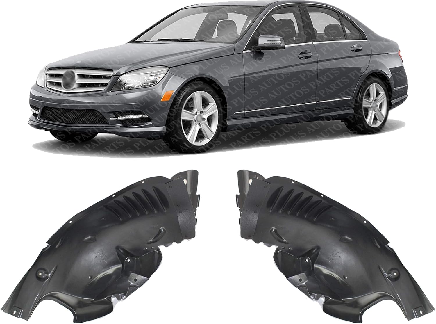 Set Of 2 Front Fender Liner Plastic Left Driver & Right Passenger Side Direct Replacement Compatible With 2008-2011 Mercedes Benz C-Class MB1249145 MB1248145