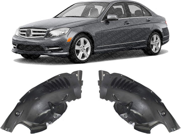 Set Of 2 Front Fender Liner Plastic Left Driver & Right Passenger Side Direct Replacement Compatible With 2008-2011 Mercedes Benz C-Class MB1249145 MB1248145