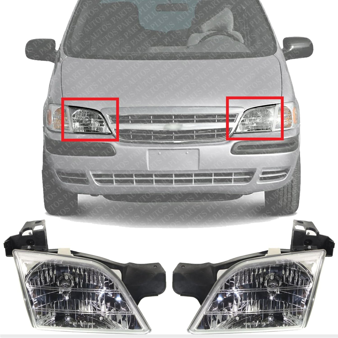 Set Of 2 Front Head Light Assembly Left Driver & Right Passenger Side Direct Replacement Compatible With 1997-2005 Chevrolet Venture GM2503175 GM2502175 10368389 10368388