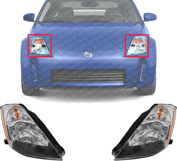 Set Of 2 Front Headlight Lens And Housing Right Passenger & Left Driver Side Direct Replacement Compatible With 2003-2005 Nissan 350Z 26010CD027-PFM 26060CD027-PFM