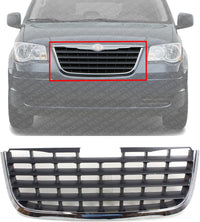 Front Grille Chrome Shell With Painted Dark Gray Insert Plastic Direct Replacement Compatible With 2008-2010 Chrysler Town & Country CH1200309 5113228AA