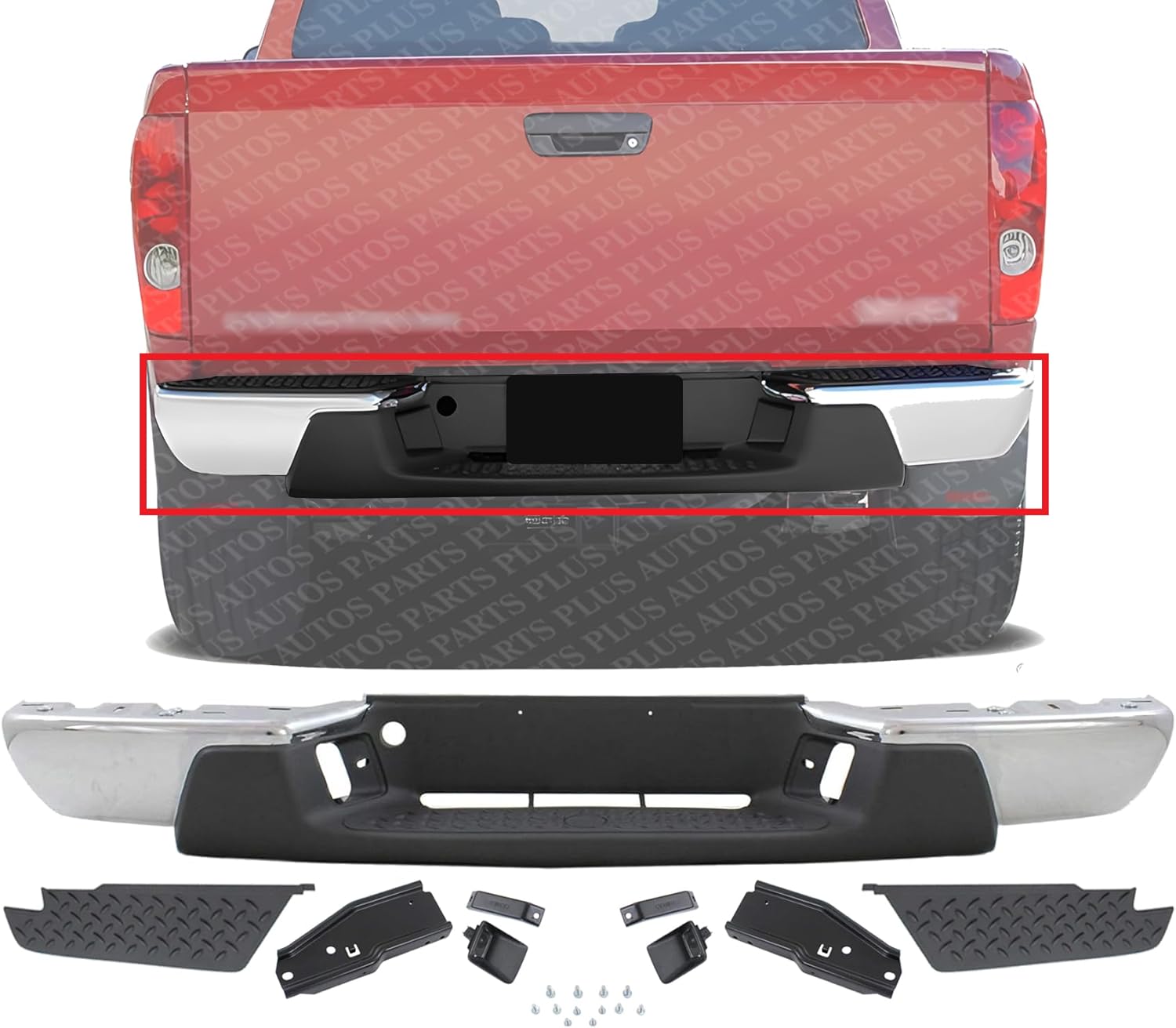 Step Bumper Assembly Chrome Steel Without Extreme And Towing Package Direct Replacement Compatible With 2004-2007 Chevrolet Colorado/GMC Canyon GM1103145