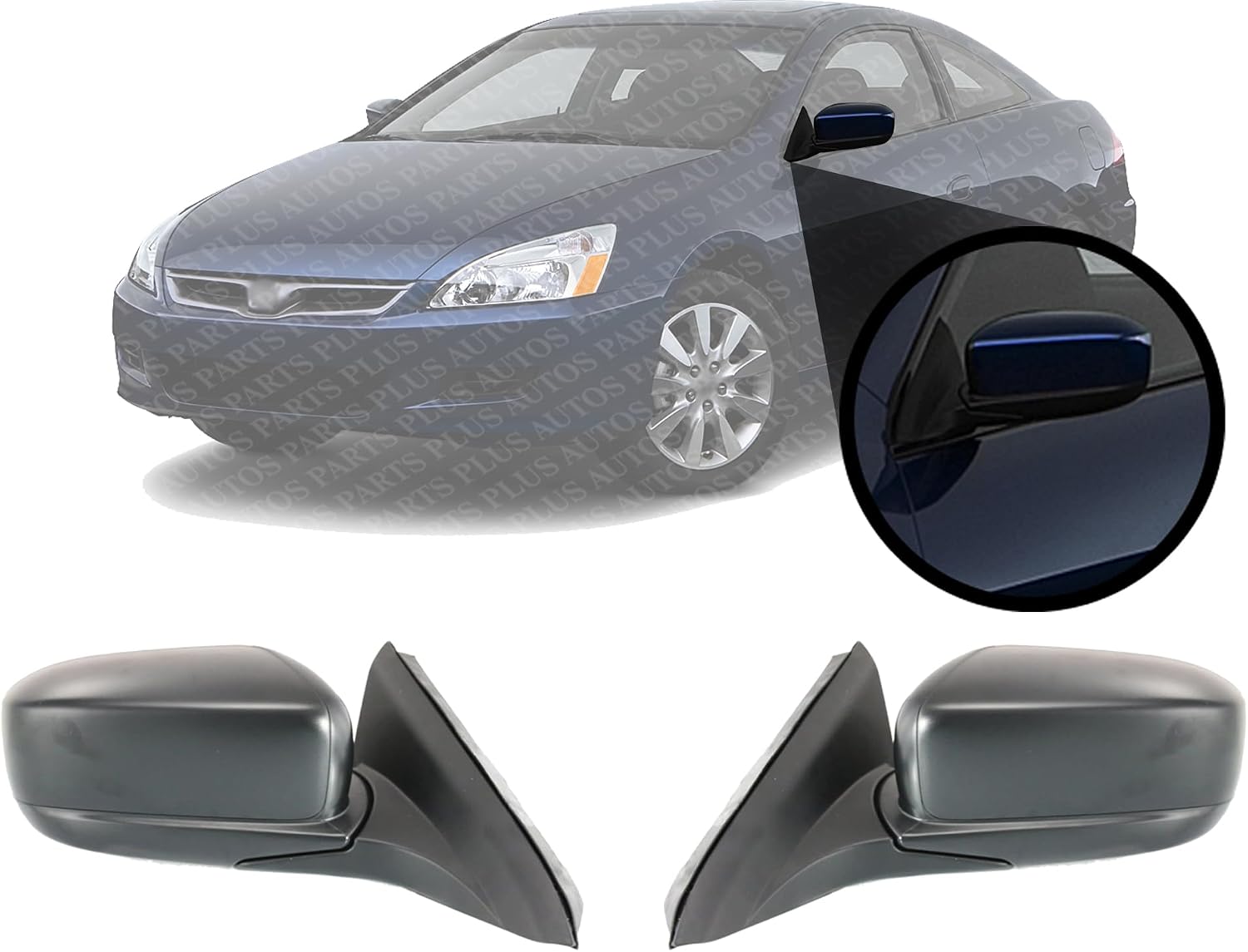 Set Of 2 Front Power Mirror Manual Folding Heated Primed Plastic Right Passenger & Left Driver Side Direct Replacement Compatible With 2003-2007 Honda Accord HO1320240 HO1321240