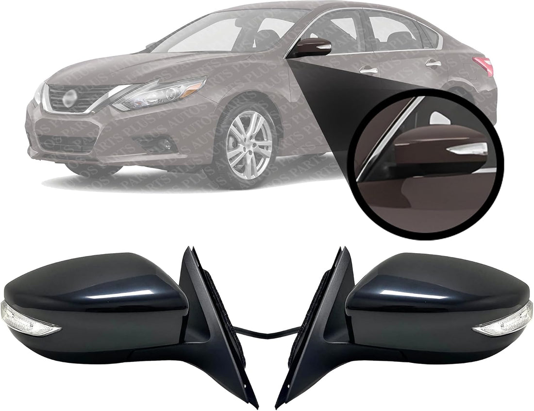 Set Of 2 Front Power Mirror Manual Folding Heated Primed Plastic Left Driver & Right Passenger Side Direct Replacement Compatible With 2013-2018 Nissan Altima NI1321225 NI1320225