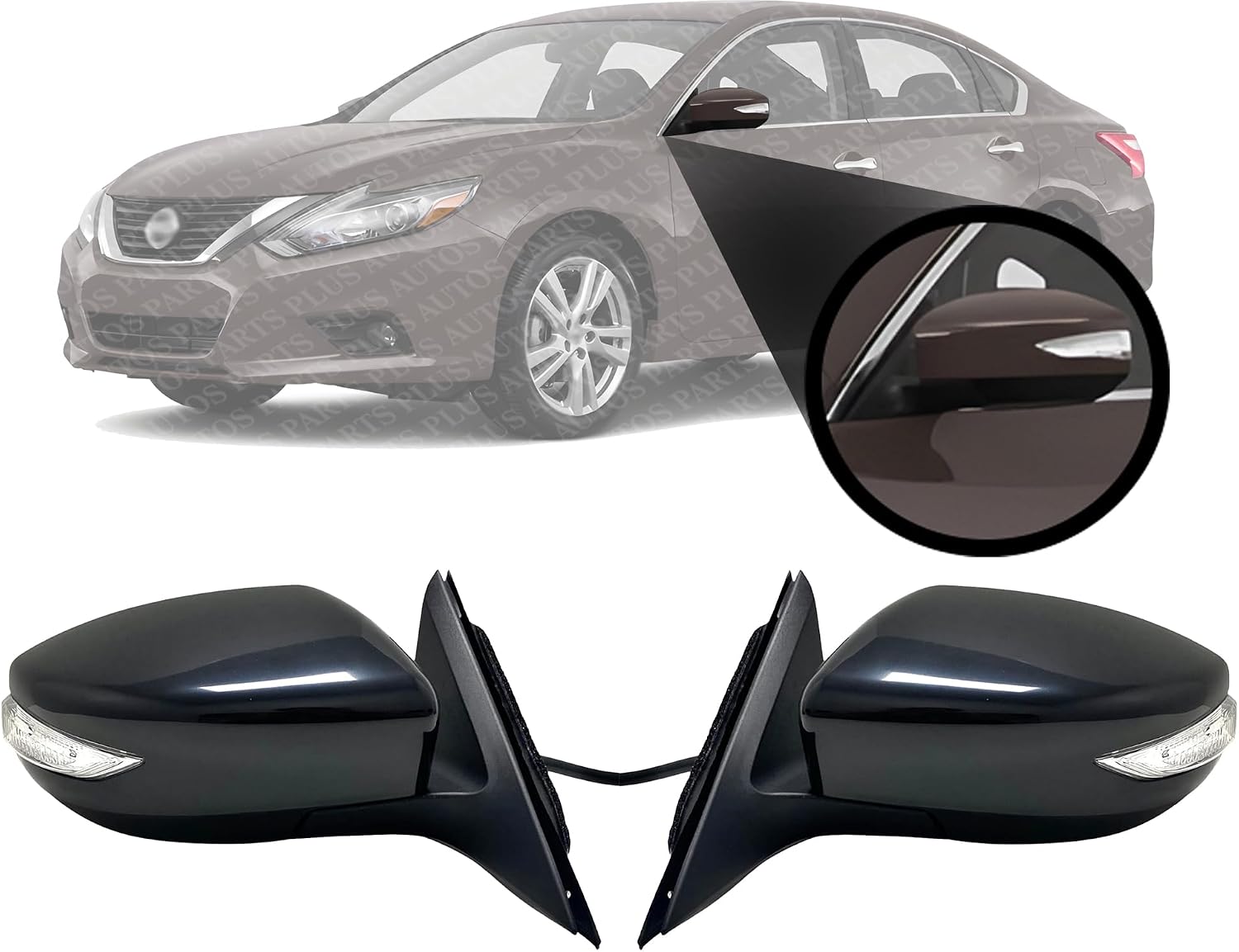 Set Of 2 Front Power Mirror Manual Folding Heated Primed Plastic Left Driver & Right Passenger Side Direct Replacement Compatible With 2013-2018 Nissan Altima NI1321225 NI1320225