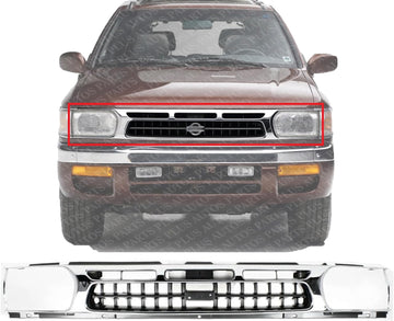 Front Grille Chrome Shell & Painted Dark Argent Insert Plastic Direct Replacement Compatible With 1996-1999 Nissan Pathfinder NI1200176 623100W401