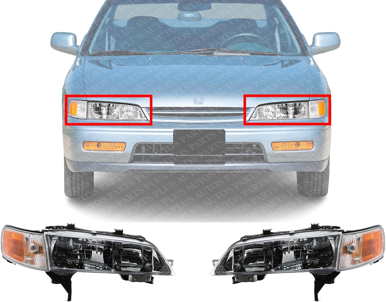 Set Of 2 Front Headlight Halogen With Corner Lamp Right Passenger & Left Driver Side Direct Replacement Compatible With 1994-1997 Honda Accord HO2502106 HO2503106 33150SV4A02