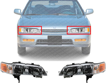 Set Of 2 Front Headlight Halogen With Corner Lamp Right Passenger & Left Driver Side Direct Replacement Compatible With 1994-1997 Honda Accord HO2502106 HO2503106 33150SV4A02