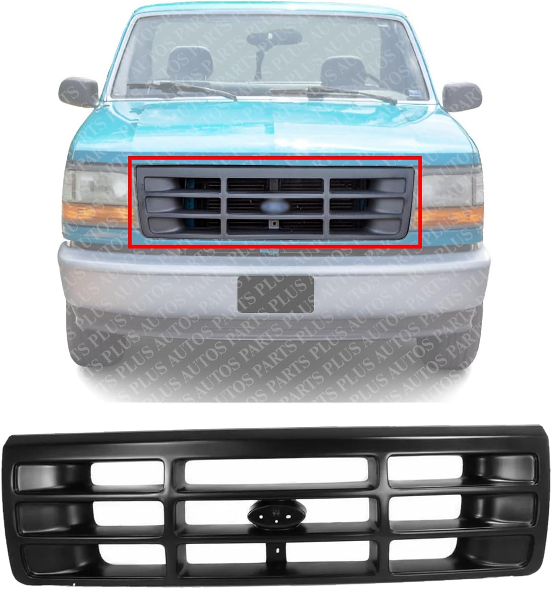 Front Grille Painted Black Shell & Insert Direct Replacement Compatible With 1992-1997 Ford F-Series FO1200172 F6TZ8200AAA
