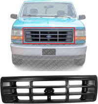 Front Grille Painted Black Shell & Insert Direct Replacement Compatible With 1992-1997 Ford F-Series FO1200172 F6TZ8200AAA