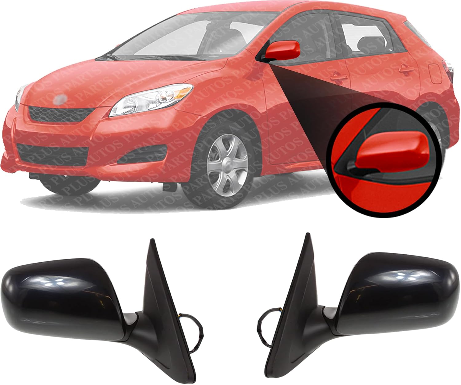Set Of 2 Front Power Mirror Manual Folding Non-Heated Primed Plastic Right & Left Side Direct Replacement Compatible With 2009-2013 Toyota Matrix / 2009-2010 Pontiac Vibe TO1320248