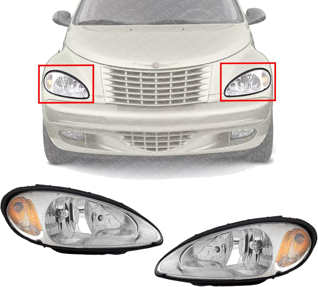 Set Of 2 Front Headlight Assembly Right Passenger & Left Driver Side Direct Replacement Compatible With 2001-2005 Chrysler PT Cruiser CH2502131 CH2503131 5288765AI 5288764AI